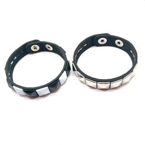 Skater Black + White and Silver Single Row Studded Bracelet Lot Of 2 New